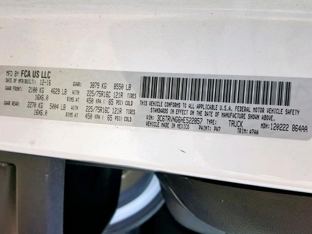 3C6TRVNG6HE522857 - 2017 RAM PROMASTER 白色 照片 10