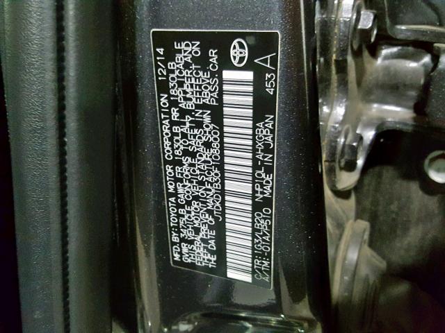 JTDKDTB30F1088007 - 2015 TOYOTA PRIUS C GRAY photo 10