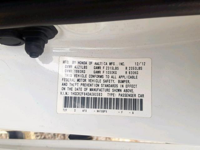 1HGCR2F84DA080593 - 2013 HONDA ACCORD EXL WHITE photo 10