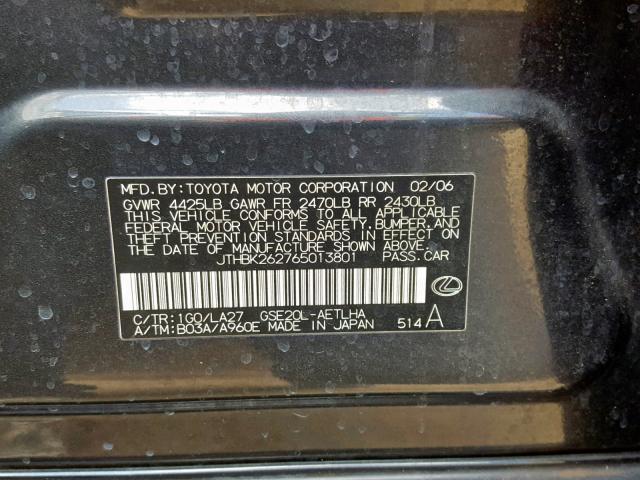 JTHBK262765013801 - 2006 LEXUS IS 250 GRAY photo 10