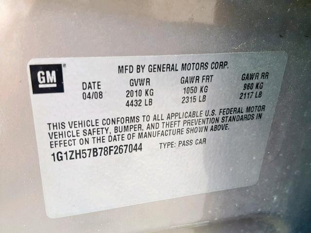 1G1ZH57B78F267044 - 2008 CHEVROLET MALIBU 1LT 棕色 照片 10