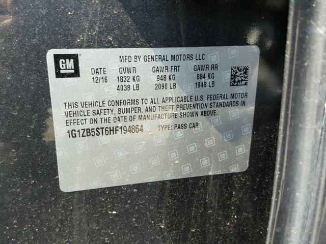 1G1ZB5ST6HF194864 - 2017 CHEVROLET MALIBU LS ნაცრისფერი ფოტო 10