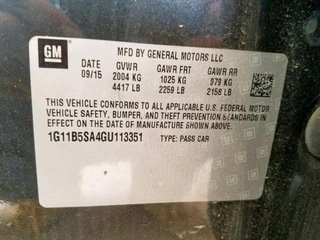 1G11B5SA4GU113351 - 2016 CHEVROLET MALIBU LIM CHARCOAL photo 10