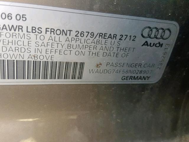 WAUDG74F56N028907 - 2006 AUDI A6 3.2 QUA TAN photo 10