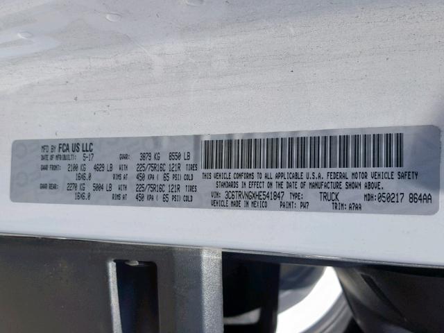 3C6TRVNGXHE541847 - 2017 RAM PROMASTER WHITE photo 10