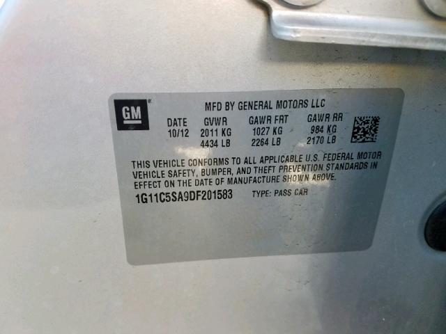 1G11C5SA9DF201583 - 2013 CHEVROLET MALIBU 1LT 银色 照片 10