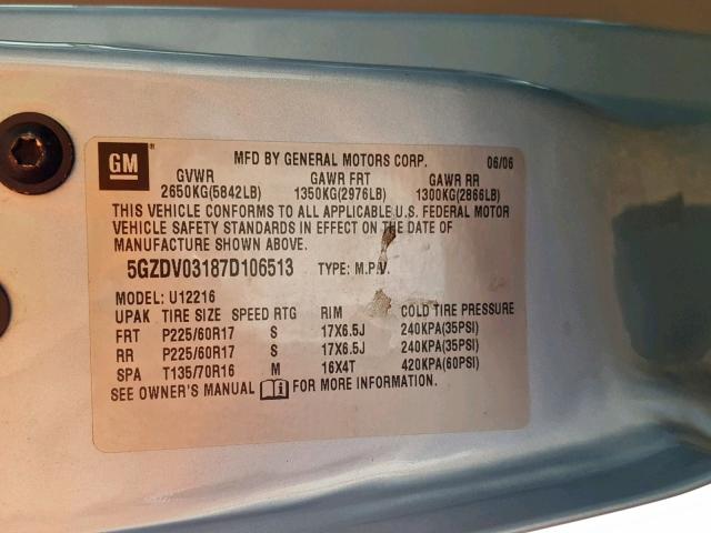 5GZDV03187D106513 - 2007 SATURN RELAY 2 BLUE photo 10