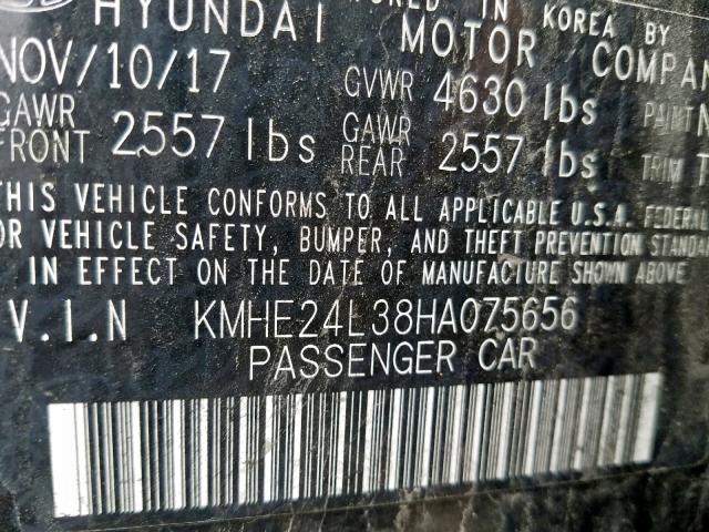 KMHE24L38HA075656 - 2017 HYUNDAI SONATA HYB BLACK photo 10