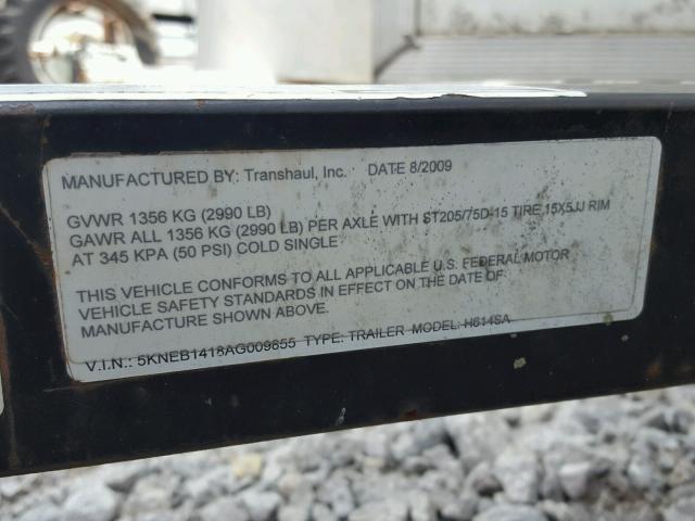 5KNEB1418AG009855 - 2010 UTILITY TRAILER SILVER photo 10