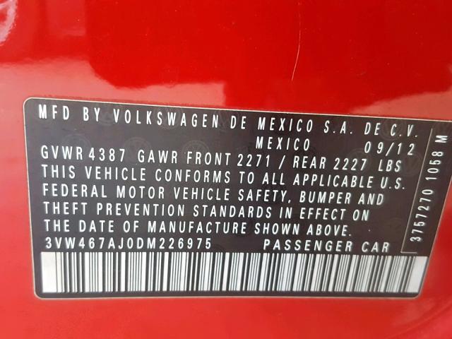 3VW467AJ0DM226975 - 2013 VOLKSWAGEN JETTA GLI RED photo 10