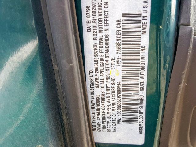 4S3BG6856V7605694 - 1997 SUBARU LEGACY OUT GREEN photo 10