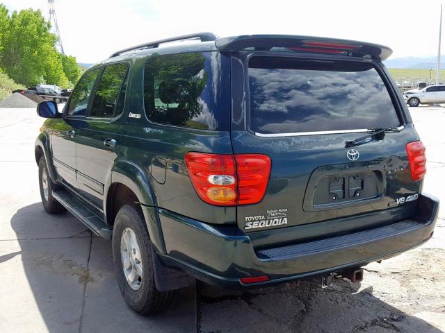 5TDBT48A32S094167 - 2002 TOYOTA SEQUOIA LI GREEN photo 3