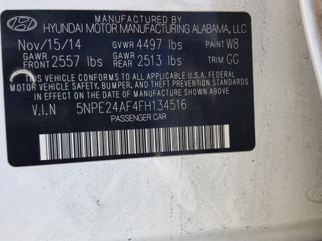 5NPE24AF4FH134516 - 2015 HYUNDAI SONATA SE WHITE photo 10