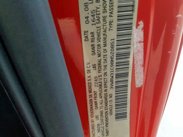 3VWRW31C98M520851 - 2008 VOLKSWAGEN NEW BEETLE RED photo 10