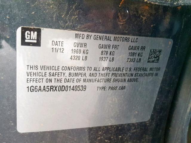 1G6AA5RX0D0140539 - 2013 CADILLAC ATS GRAY photo 10