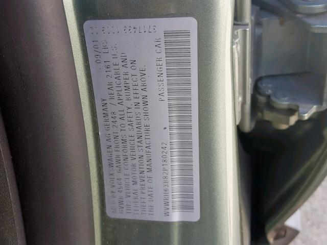 WVWRH63B82P180242 - 2002 VOLKSWAGEN PASSAT GLX 绿色 照片 10