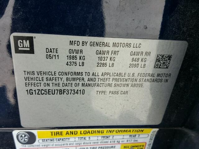 1G1ZC5EU7BF373410 - 2011 CHEVROLET MALIBU 1LT BLUE photo 10