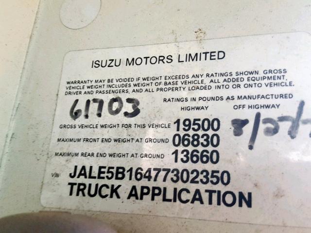 JALE5B16477302350 - 2007 ISUZU NQR WHITE photo 10