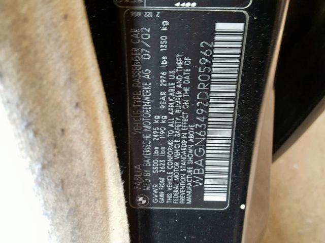 WBAGN63492DR05962 - 2002 BMW 745 LI BLACK photo 10