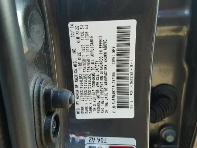 5J6RM4H71EL057165 - 2014 HONDA CR-V EXL GRAY photo 10