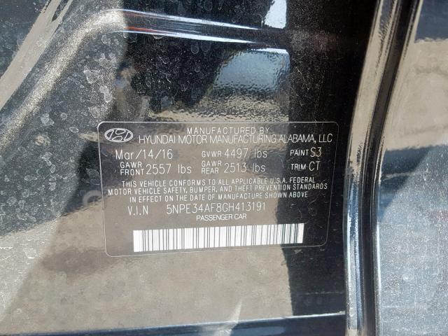 5NPE34AF8GH413191 - 2016 HYUNDAI SONATA SPO BLACK photo 10