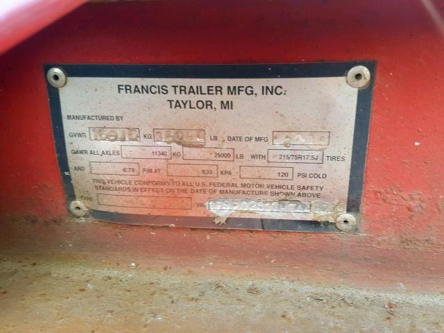 1F9PD2817HT449006 - 2017 FRAN TRAILER RED photo 10