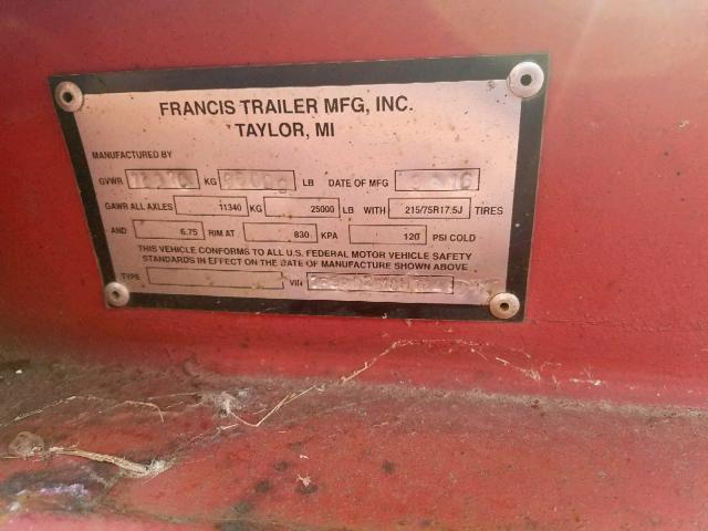 1F9PD2818HT449015 - 2017 FRAN TRAILER RED photo 10