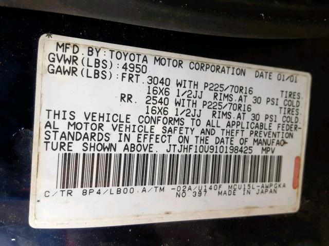 JTJHF10U910198425 - 2001 LEXUS RX 300 BLUE photo 10