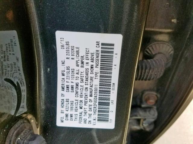 1HGCR2F85DA269611 - 2013 HONDA ACCORD EXL GREEN photo 10