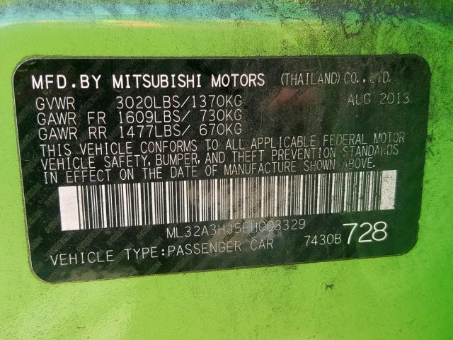 ML32A3HJ5EH003329 - 2014 MITSUBISHI MIRAGE DE GREEN photo 10