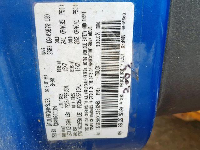 1B7GG2ANX1S124248 - 2001 DODGE DAKOTA QUA BLUE photo 10