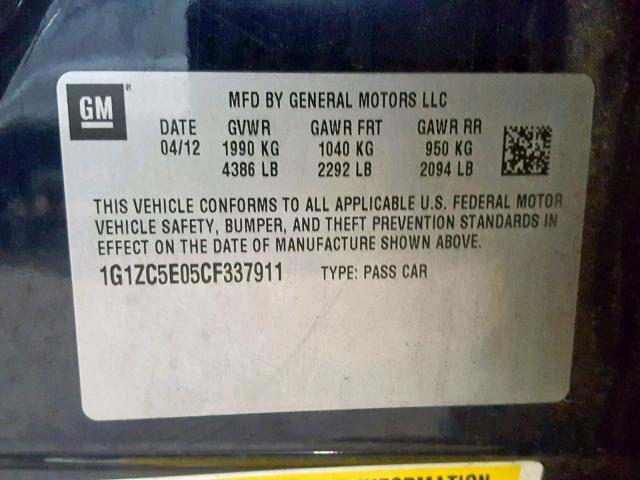 1G1ZC5E05CF337911 - 2012 CHEVROLET MALIBU 1LT 蓝色 照片 10