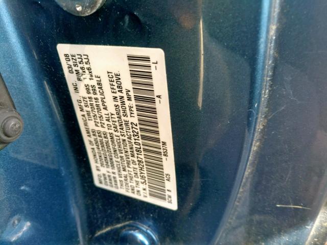 5J6YH28718L013272 - 2008 HONDA ELEMENT EX BLUE photo 10