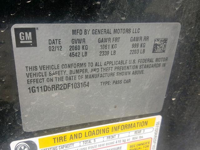 1G11D5RR2DF103164 - 2013 CHEVROLET MALIBU 1LT 黑色 照片 10