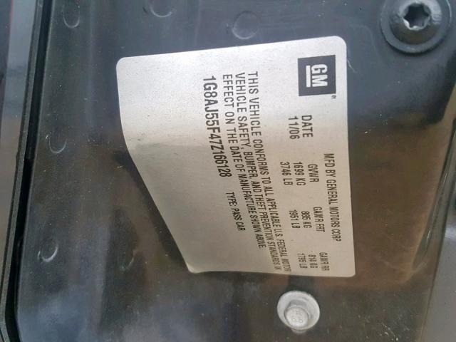 1G8AJ55F47Z166128 - 2007 SATURN ION LEVEL BLACK photo 10