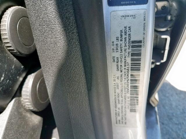 3VWSA69M25M068137 - 2005 VOLKSWAGEN JETTA GLS SILVER photo 10