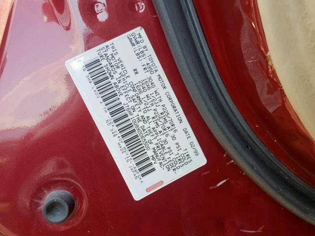 JT6HF10U8X0065500 - 1999 LEXUS RX 300 RED photo 10