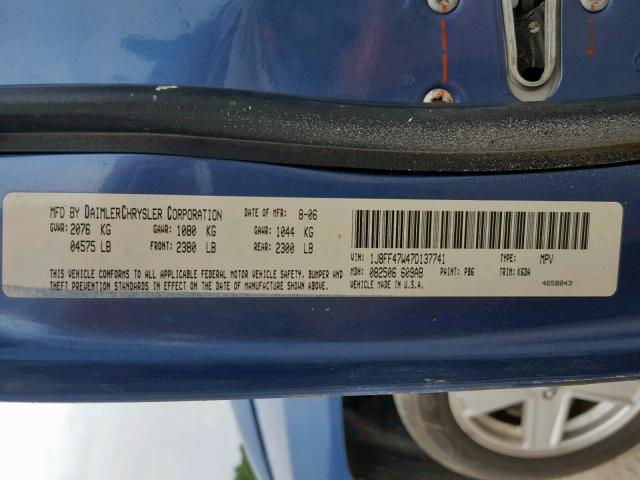 1J8FF47W47D137741 - 2007 JEEP COMPASS BLUE photo 10