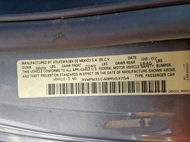 3VWPW31C48M503754 - 2008 VOLKSWAGEN NEW BEETLE ნაცრისფერი ფოტო 10