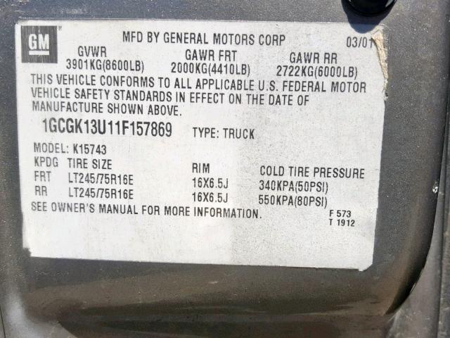 1GTGC24U8YE368679 - 2000 GMC NEW SIERRA SILVER photo 10