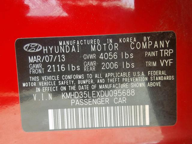 KMHD35LEXDU095688 - 2013 HYUNDAI ELANTRA GT RED photo 10