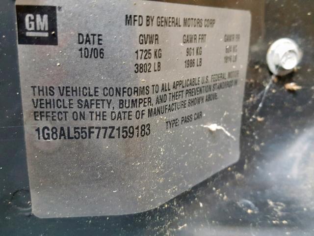 1G8AL55F77Z159183 - 2007 SATURN ION LEVEL BLUE photo 10