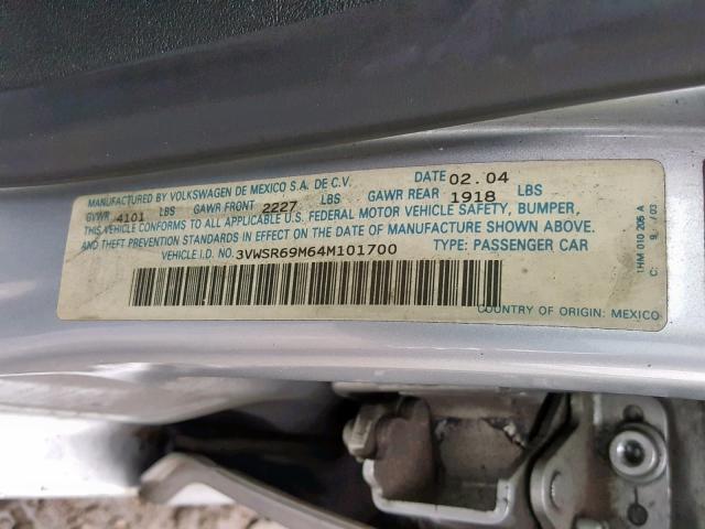 3VWSR69M64M101700 - 2004 VOLKSWAGEN JETTA GLS SILVER photo 10