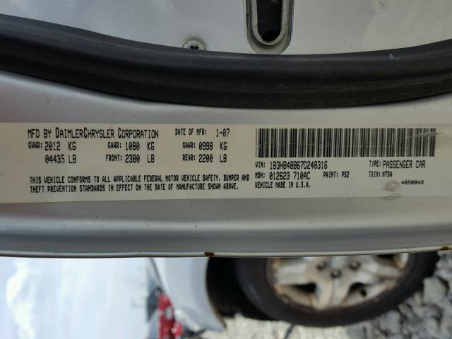 1B3HB48B67D248316 - 2007 DODGE CALIBER SX SILVER photo 10