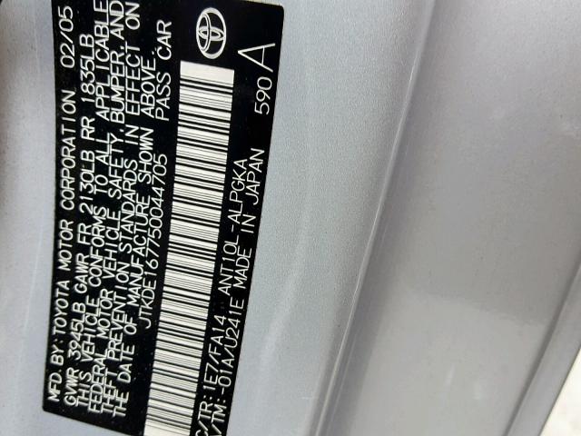 JTKDE167750044705 - 2005 TOYOTA SCION TC ვერცხლისფერი ფოტო 10