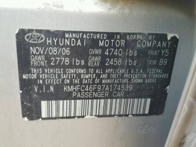 KMHFC46F97A174539 - 2007 HYUNDAI AZERA SE/L GRAY photo 10