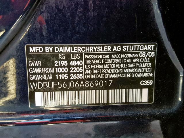 WDBUF56J06A869017 - 2006 MERCEDES-BENZ E 350 BLUE photo 10