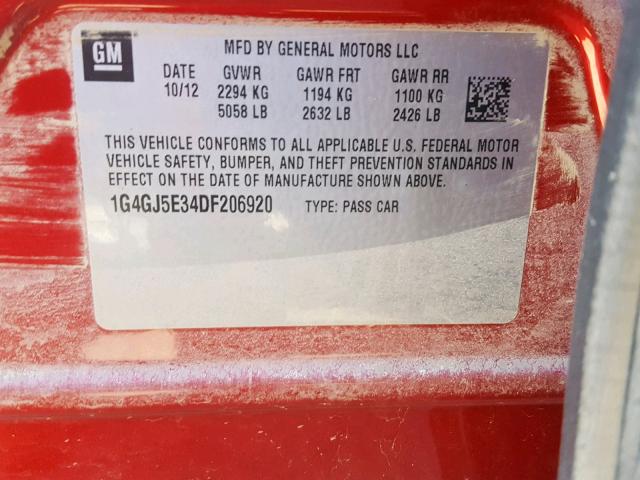 1G4GJ5E34DF206920 - 2013 BUICK LACROSSE T RED photo 10