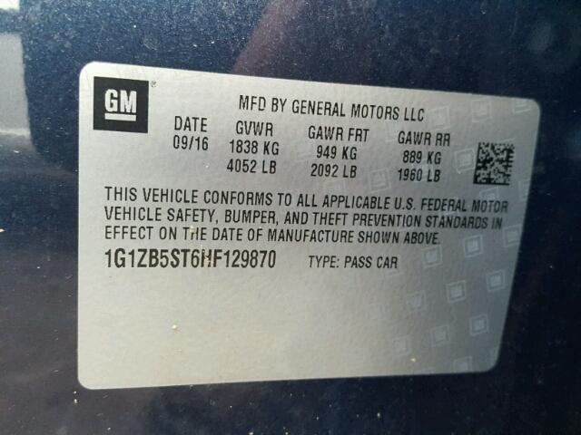 1G1ZB5ST6HF129870 - 2017 CHEVROLET MALIBU LS ლურჯი ფოტო 10