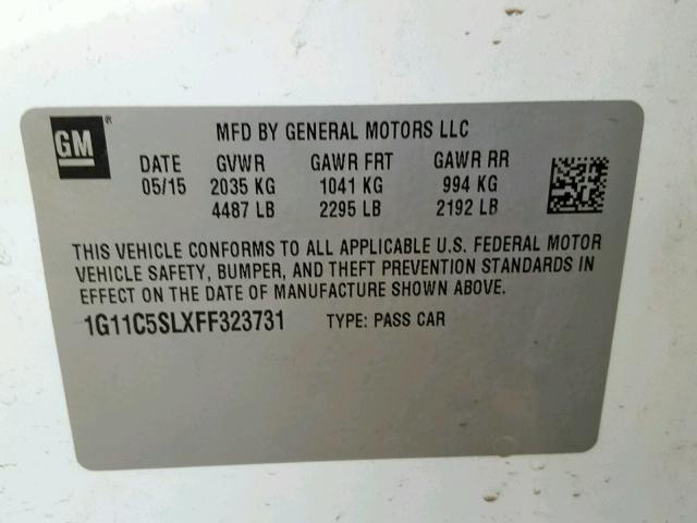 1G11C5SLXFF323731 - 2015 CHEVROLET MALIBU 1LT WHITE photo 10